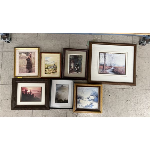 SHELF OF ASSORTED FRAMED ART