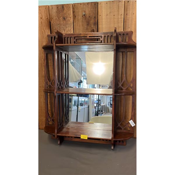 3-TIER MIRROR BACK WOOD WALL SHELF
