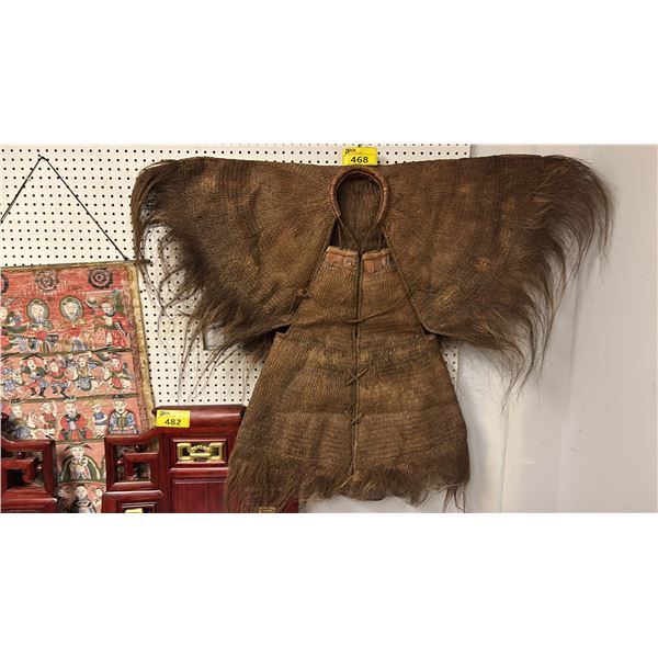 ANTIQUE CHINESE WOVEN PALM TRADITIONAL RAINCOAT