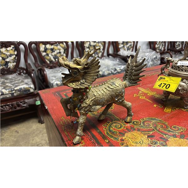 BRASS CHINESE DRAGON FIGURINE 9" X 8"