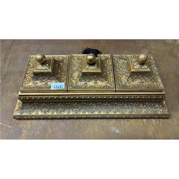 GOLD PAINTED SATIN LINED CONTAINER WITH LIDS 19" X 9" X 5"