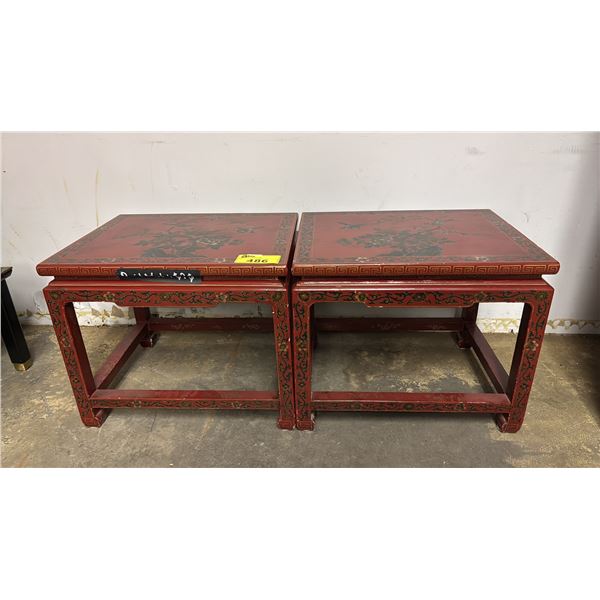 SET OF 2 PAINTED CHINESE MOTIF END TABLES 23" X 18" X 19"