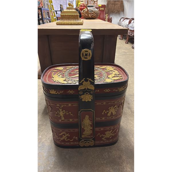 ANTIQUE CHINESE LACQUER BOX WITH LID 17" X 11" X 25"