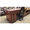 Image 5 : ANTIQUE PAINTED CHINESE MOTIF 13-DRAWER DESK WITH CARVED CHAIR