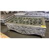 Image 1 : TUFTED FABRIC WITH IN-LAID GLASS TOP COFFEE TABLE 55' X 32" X 18.5"