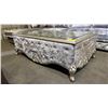 Image 2 : TUFTED FABRIC WITH IN-LAID GLASS TOP COFFEE TABLE 55' X 32" X 18.5"
