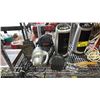 Image 2 : SHELF OF ASSORTED ITEMS INCLUDING; AXLE STANDS, DESK HEATERS, DIGITAL CAMERA & MORE