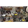 Image 1 : SHELF OF ASSORTED ITEMS INCLUDING; CRYSTAL FLOWERS, FRAMED MIRROR, PLANTER STAND & MORE