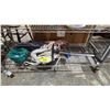 Image 1 : SHELF OF ASSORTED ITEMS INCLUDING; FOLDING CAMPING CHAIR, ROPE, BIKE PUMP & MORE
