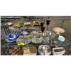 Image 1 : SHELF OF ASSORTED ITEMS INCLUDING; CANDLE STANDS, DECORATIVE PLATES, CAKE TRAY & MORE