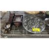 Image 2 : SHELF OF ASSORTED ITEMS INCLUDING; GLASS DISH, MANTLE CLOCKS, HOBBY KNIFE KIT & MORE