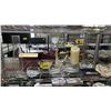 Image 1 : SHELF OF ASSORTED ITEMS INCLUDING; CANDLE, GLASS DISHES, LANTERN COVER & MORE