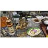 Image 2 : SHELF OF ASSORTED ITEMS INCLUDING; LIGHTHOUSE FIGURINE, CUPID FIGURINE, SERVING TRAYS & MORE