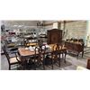 Image 1 : 9-PC HEAVILY CARVED ANTIQUE WALNUT DINING ROOM SUITE WITH TABLE, 6 CHAIRS, 2 LEAVES, SIDEBOARD