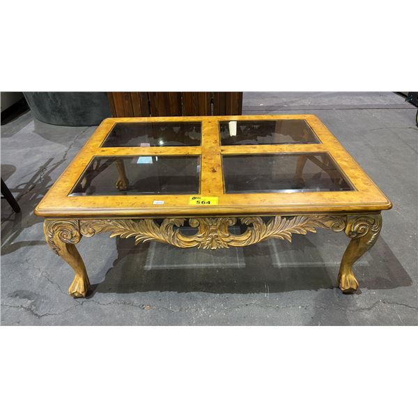ORNATE CLAW FOOT IN-LAID GLASS TABLE 48" X 13" X 17"