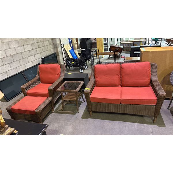 3-PC PATIO SET INCLUDING; SOFA, CHAIR WITH OTTOMAN & 2-TIER TABLE