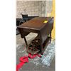 Image 3 : PORTABLE SERVING CART WITH FLIP UP SIDES (2 WHEEL DETACHED, 1 WHEEL BROKEN)