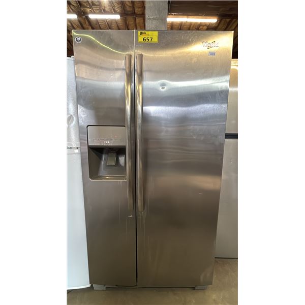 WHIRLPOOL STAINLESS STEEL SIDE-BY-SIDE FRIDGE WITH WATER/ICE DISPENSER 32.5"W