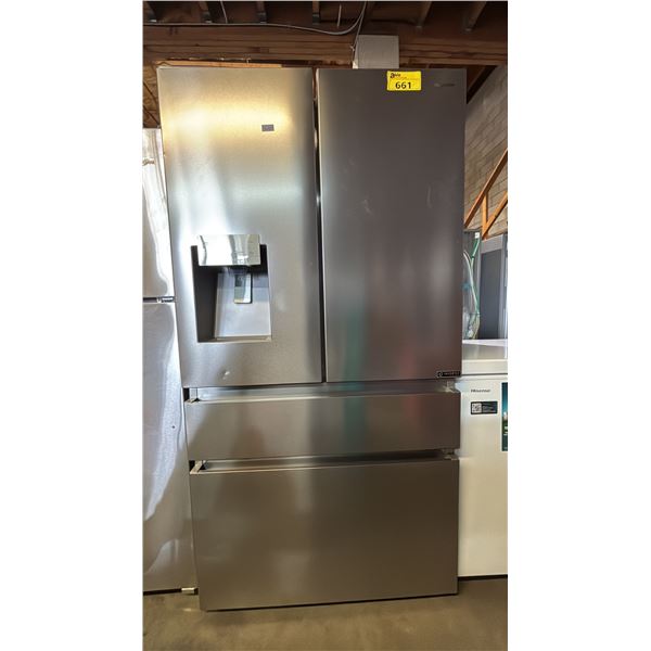 HISENSE STAINLESS STEEL FRENCH DOOR FRIDGE WITH ROLLOUT COOLER, ROLLOUT FREEZER & WATER/ICE