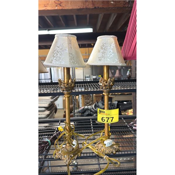 PAIR OF ORNATE GOLD PAINTED TABLE LAMPS WITH SHADES