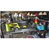Image 1 : SHELF OF ASSORTED ITEMS INCLUDING; RYOBI ONE+ CORDLESS LEAF BLOWER, BLACK & DECKER ELECTRIC HEDGE