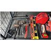Image 2 : SHELF OF ASSORTED TOOLS INCLUDING; MASTERCRAFT HAWKEYE CIRCULAR SAW, BELT SANDER, LEVELS & MORE