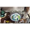 Image 3 : SHELF OF ASSORTED ITEMS INCLUDING; BLUE MOUNTAIN STYLE POTTERY, CRYSTAL VASE & BOWLS, SNACK DISH
