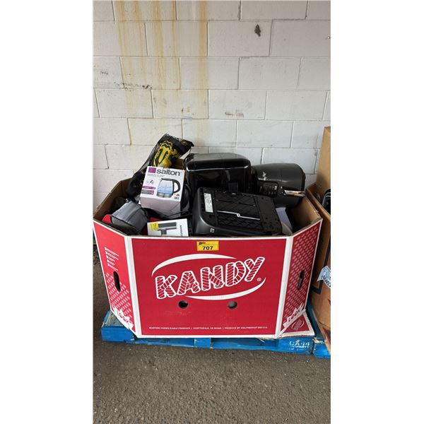 PALLET OF ASSORTED ITEMS INCLUDING; AIR FRYERS, PRINTER, ELECTRIC KETTLE, SNORKELING SET & MORE