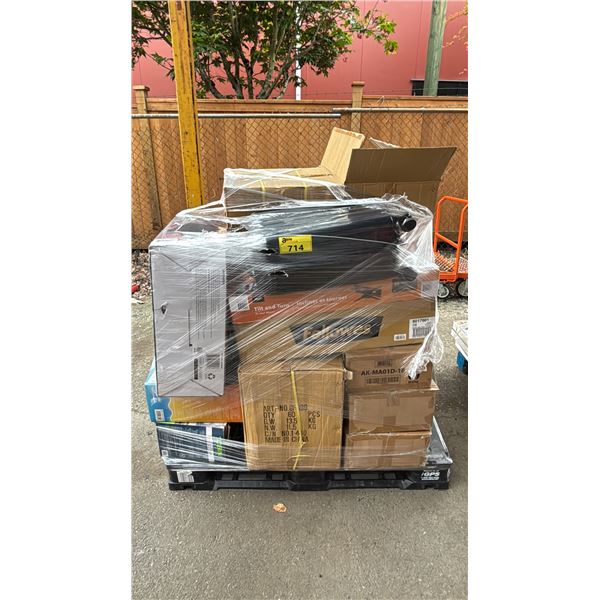 PALLET OF ASSORTED ITEMS INCLUDING; HOMEDICS SAUNA, UNIVERSAL JUICERS, LUGGAGE & MORE
