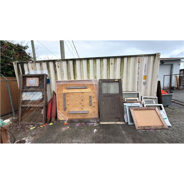 LARGE ASSORTMENT OF ANTIQUE WOOD DOORS, WINDOWS & MORE