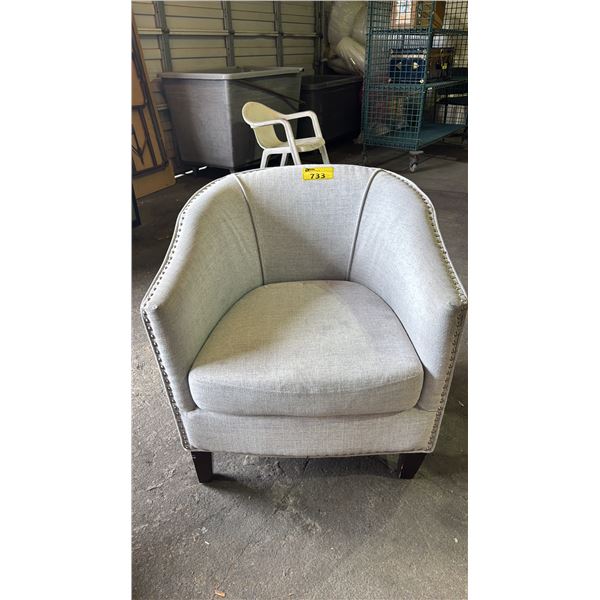 STUDDED FABRIC LOUNGE CHAIR
