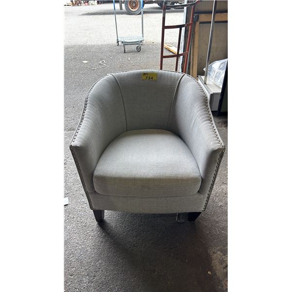 STUDDED FABRIC LOUNGE CHAIR