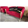 Image 2 : GOLD RAM MOTIF VELVET SOFA WITH THROW PILLOWS