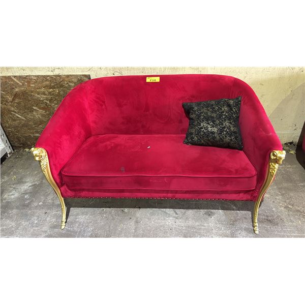 GOLD RAM MOTIF VELVET SOFA WITH THROW PILLOWS