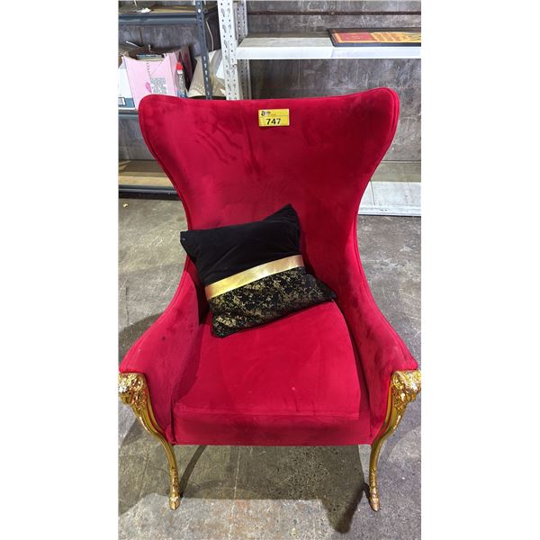 GOLD RAM MOTIF VELVET LOUNGE CHAIR