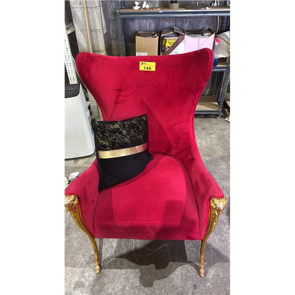 GOLD RAM MOTIF VELVET LOUNGE CHAIR