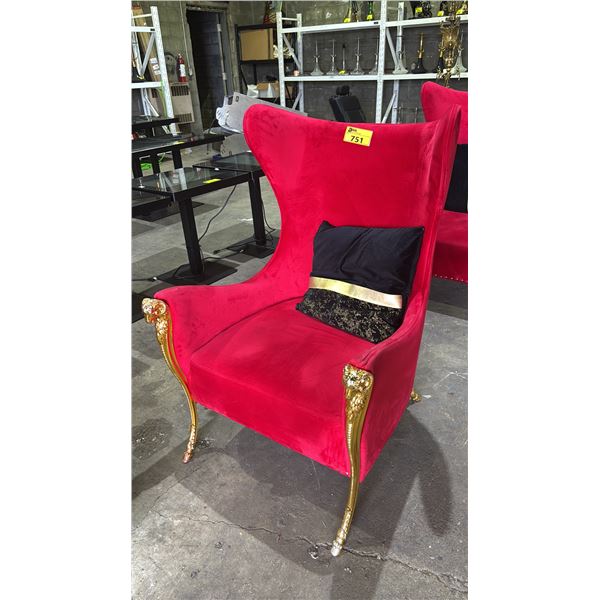 GOLD RAM MOTIF VELVET LOUNGE CHAIR