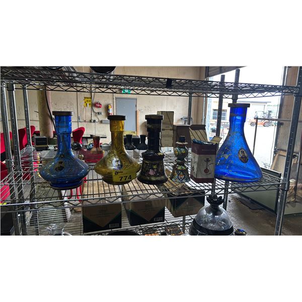 SHELF OF ASSORTED HOOKAH BASES