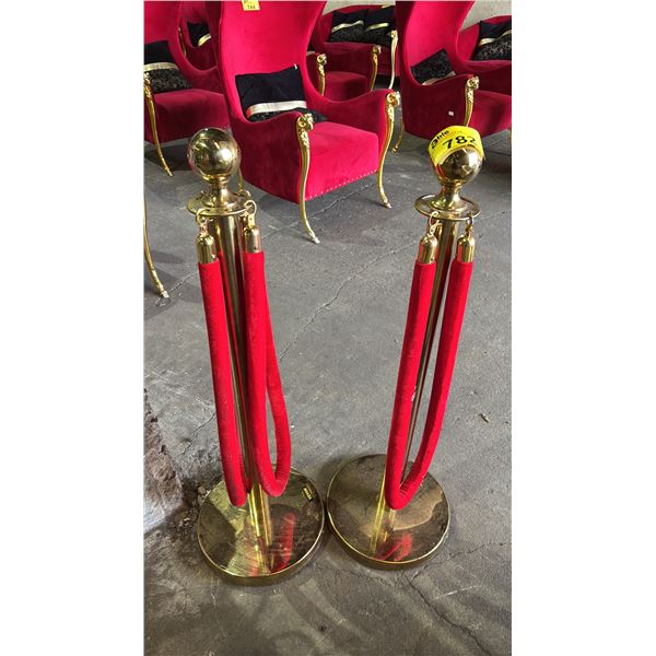 PAIR OF VEVOR CROWD CONTROL STANCHIONS WITH RED VELVET ROPE