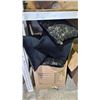 Image 4 : (3) BOXES OF OF BLACK & GOLD THROW CUSHIONS, HOOKAH HOSES, WOOD TRAYS, SMALL CERAMIC BOWLS & MORE