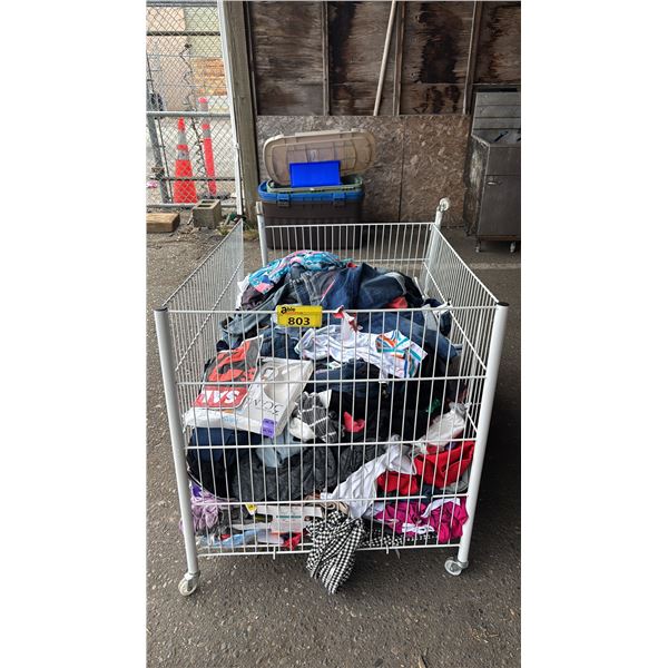 ROLLING METAL WIRE BIN OF ASSORTED CLOTHING *MUST TAKE ALL*