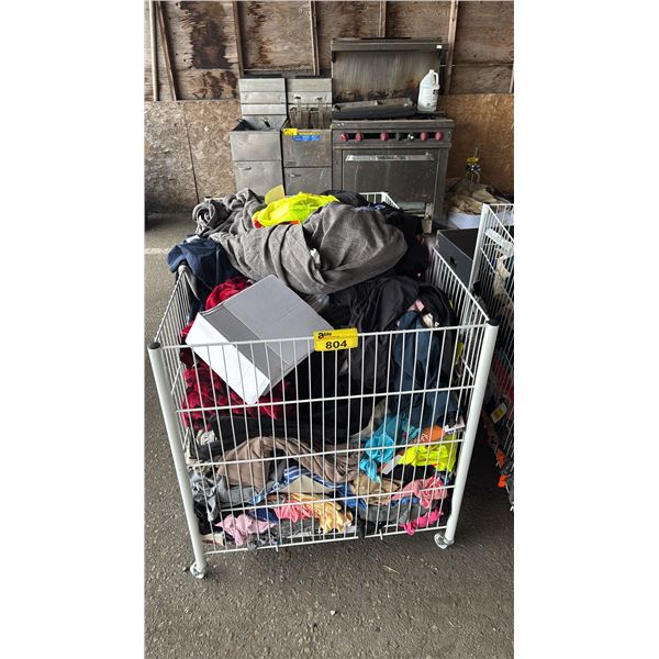 ROLLING METAL WIRE BIN OF ASSORTED CLOTHING *MUST TAKE ALL*
