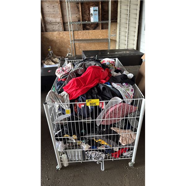 ROLLING METAL WIRE BIN OF ASSORTED CLOTHING *MUST TAKE ALL*