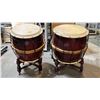 Image 1 : PAIR OF 23" DIAMETER TAIKO DRUMS WITH WOOD STANDS