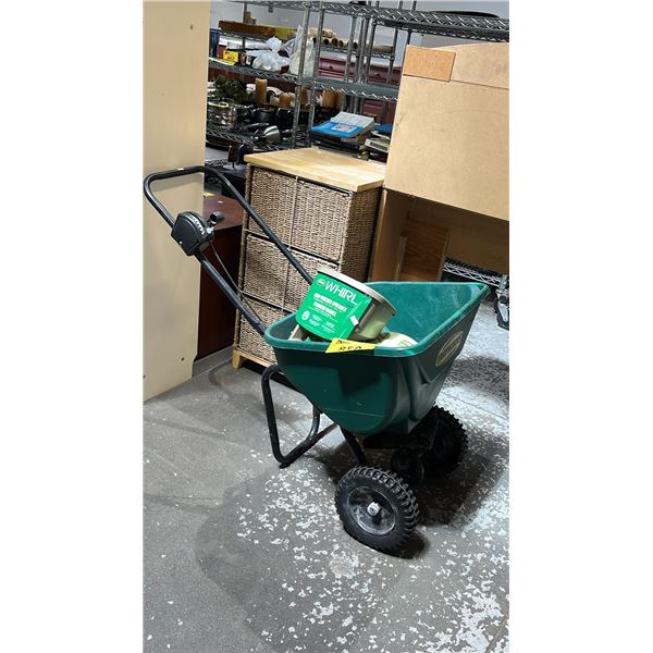 YARDWORKS BROADCAST SPREADER, HAND HELD SEED SPREADER & SOCCER BALL