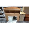 Image 1 : WOOD TWIN HEADBOARD WITH SHELVES & 3 DRAWER WOOD & SEAGRASS STORAGE UNIT