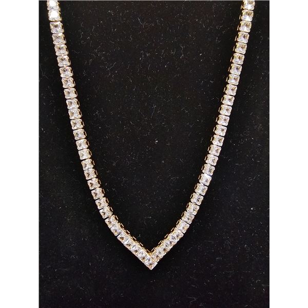 *NEW* 18K GOLD PLATED 4MM PRINCESS CUT SIMULATED DIAMOND (CZ) TENNIS NECKLACE: 18" LONG