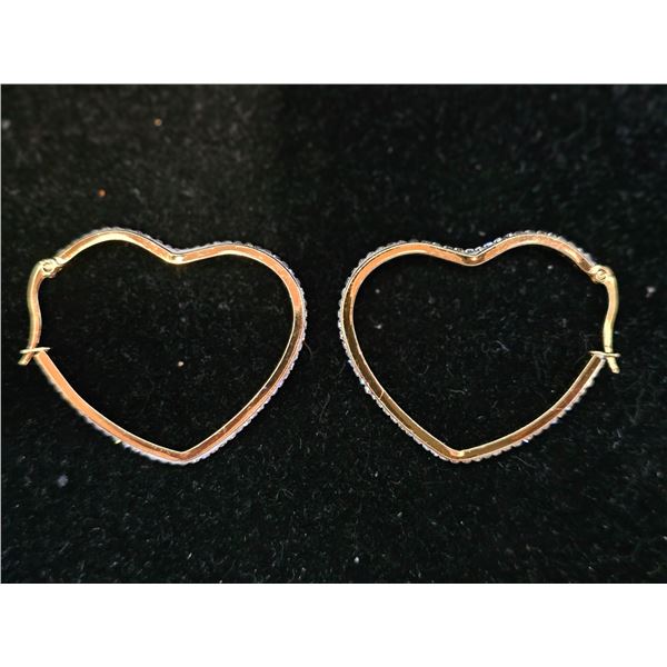 *NEW* 14KT GOLD PLATED 45 MM SIMULATED DIAMOND (CZ) HEART HOOP EARRINGS