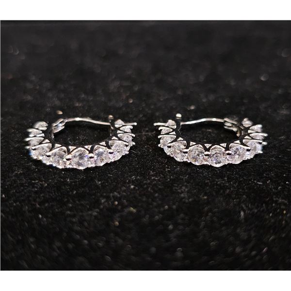 *NEW* PLATINUM PLATED 2 CTW EACH SIMULATED DIAMOND (CZ) HUGGIE EARRINGS:  19MM