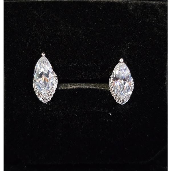 *NEW* PLATINUM PLATED 1 CT EACH MARQUISE CUT SIMULATED DIAMOND (CZ) SEMI-HALO LEVERBACK EARRINGS